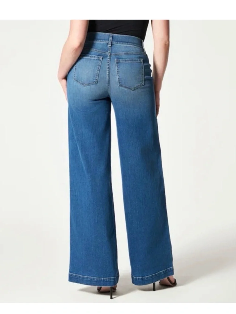 SPANX Blue High-Rise Wide Leg Jeans Large 33” inseam - Picture 2 of 7
